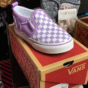 Purple/white checkered vans